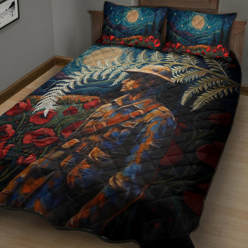 New Zealand Soldier ANZAC Day Quilt Bed Set Silver Fern Starry Night Style