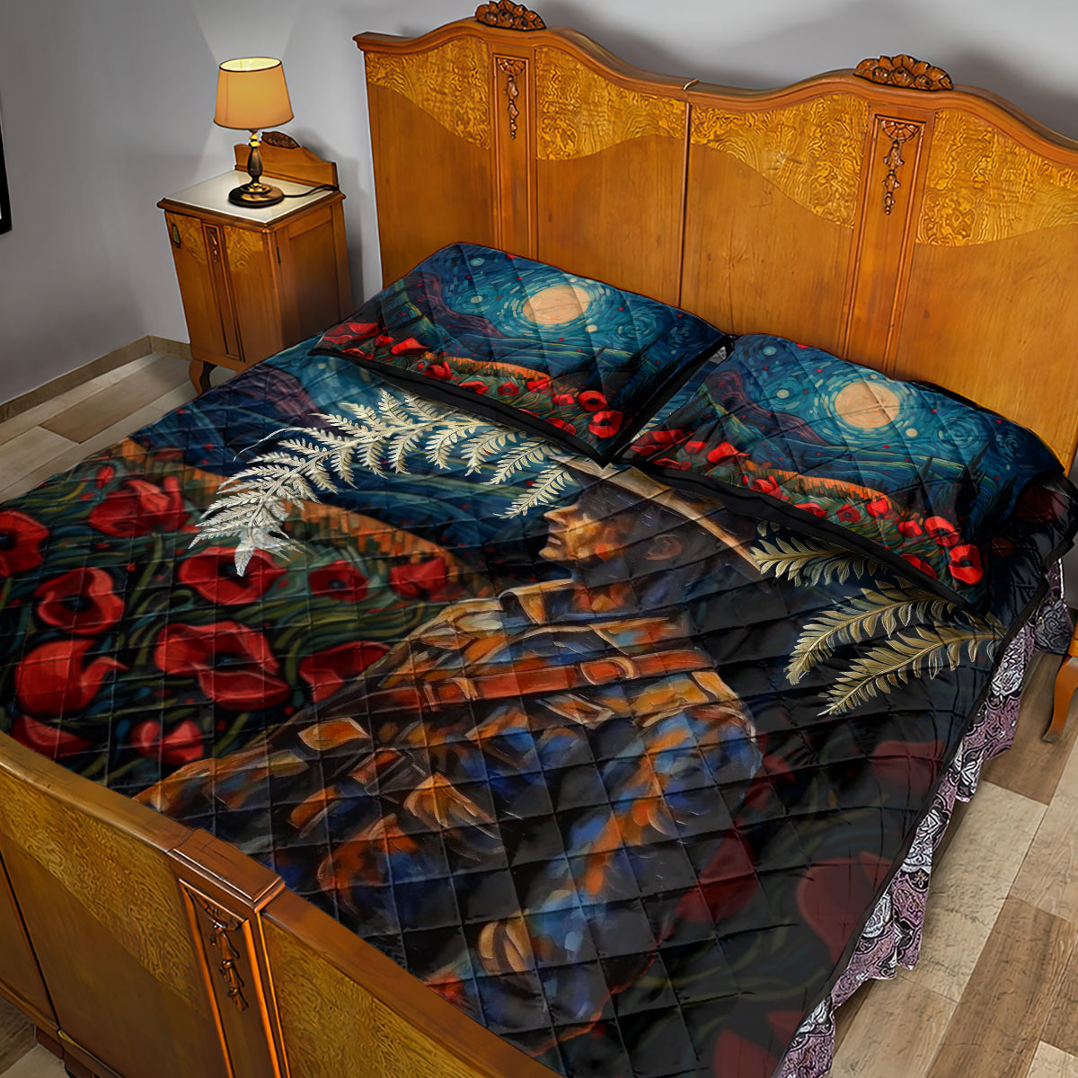 New Zealand Soldier ANZAC Day Quilt Bed Set Silver Fern Starry Night Style