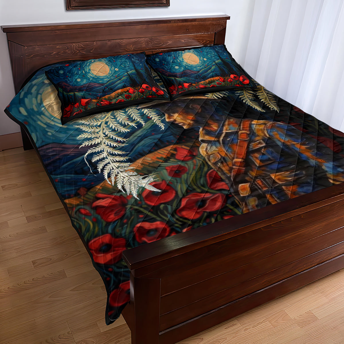 New Zealand Soldier ANZAC Day Quilt Bed Set Silver Fern Starry Night Style