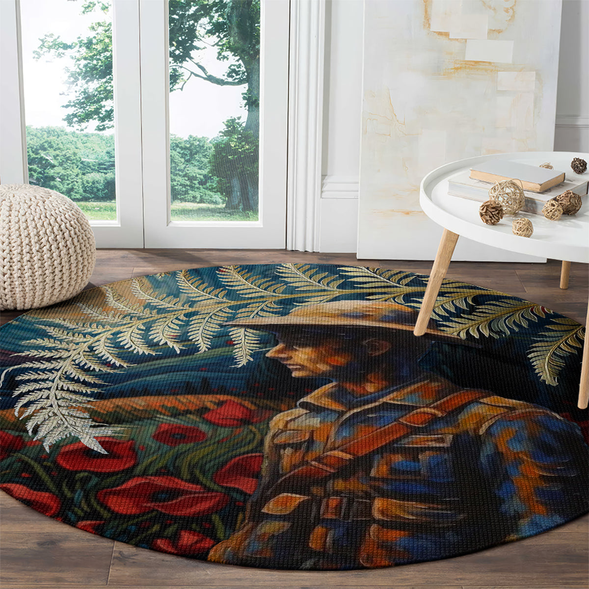 New Zealand Soldier ANZAC Day Round Carpet Silver Fern Starry Night Style