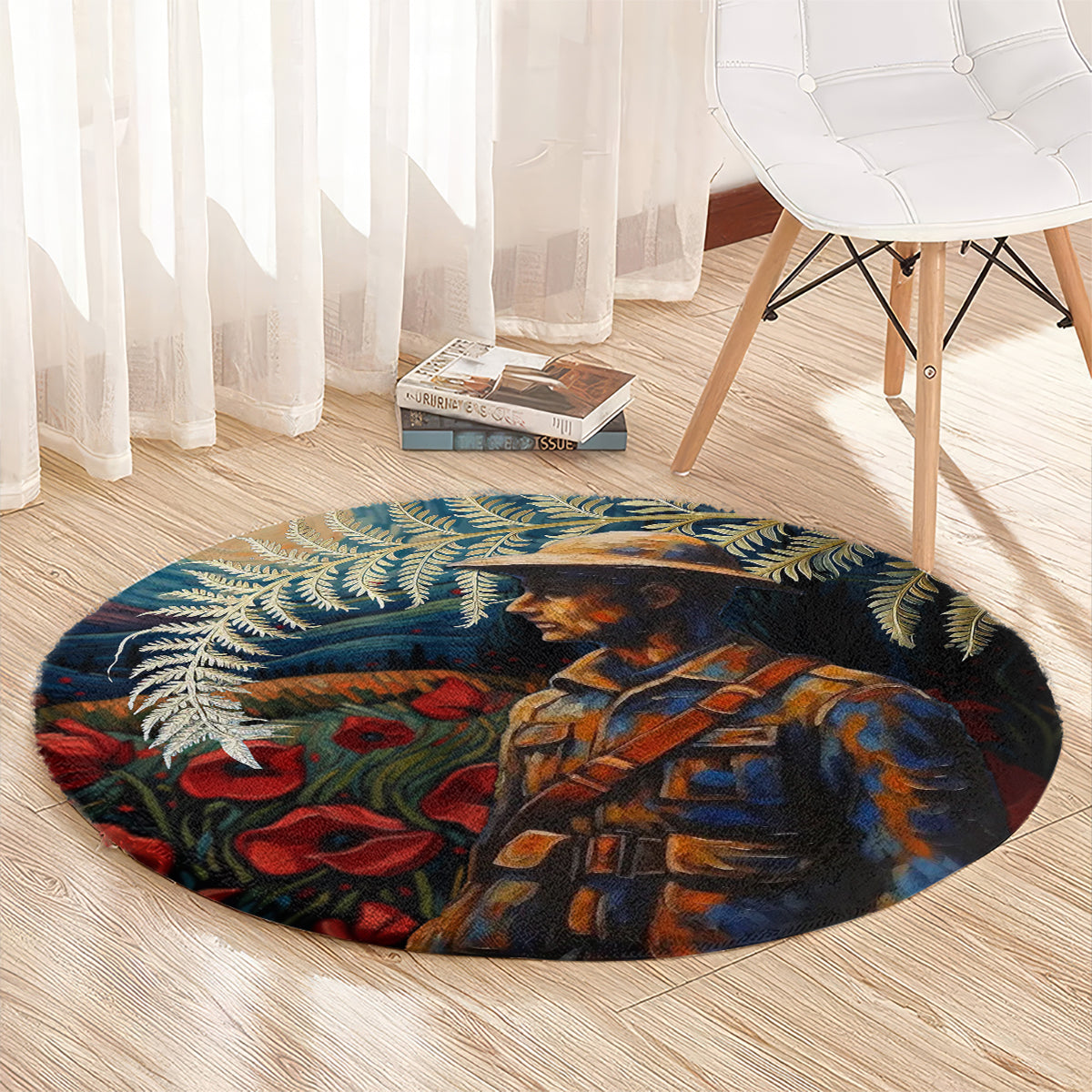 New Zealand Soldier ANZAC Day Round Carpet Silver Fern Starry Night Style