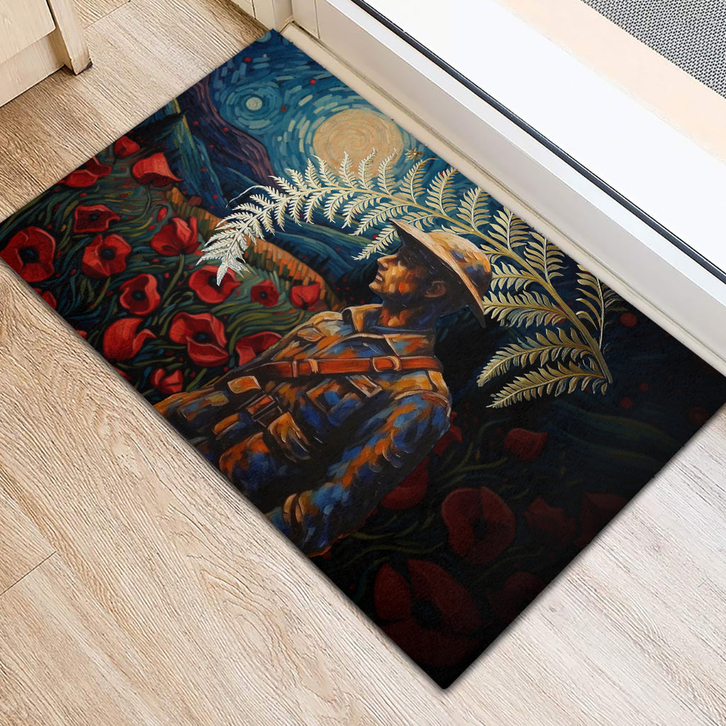 New Zealand Soldier ANZAC Day Rubber Doormat Silver Fern Starry Night Style