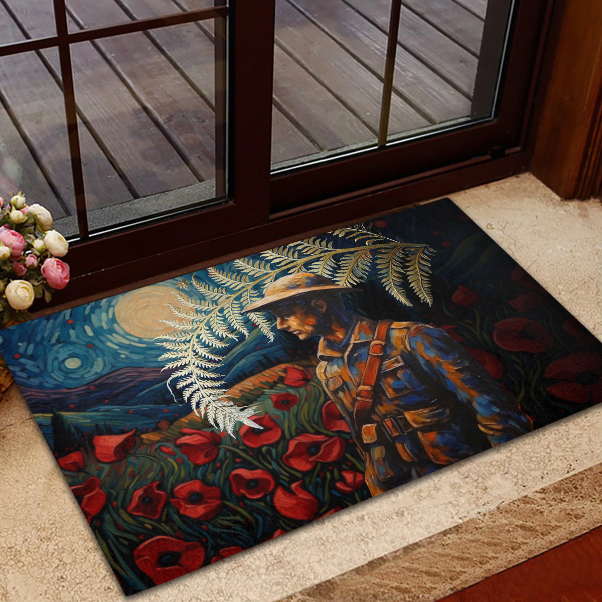 New Zealand Soldier ANZAC Day Rubber Doormat Silver Fern Starry Night Style