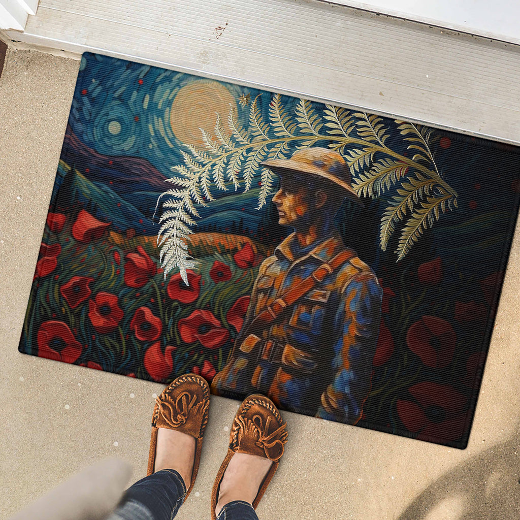 New Zealand Soldier ANZAC Day Rubber Doormat Silver Fern Starry Night Style