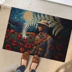 New Zealand Soldier ANZAC Day Rubber Doormat Silver Fern Starry Night Style