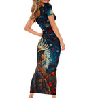 New Zealand Soldier ANZAC Day Short Sleeve Bodycon Dress Silver Fern Starry Night Style