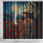 New Zealand Soldier ANZAC Day Shower Curtain Silver Fern Starry Night Style