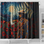 New Zealand Soldier ANZAC Day Shower Curtain Silver Fern Starry Night Style