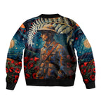 New Zealand Soldier ANZAC Day Sleeve Zip Bomber Jacket Silver Fern Starry Night Style