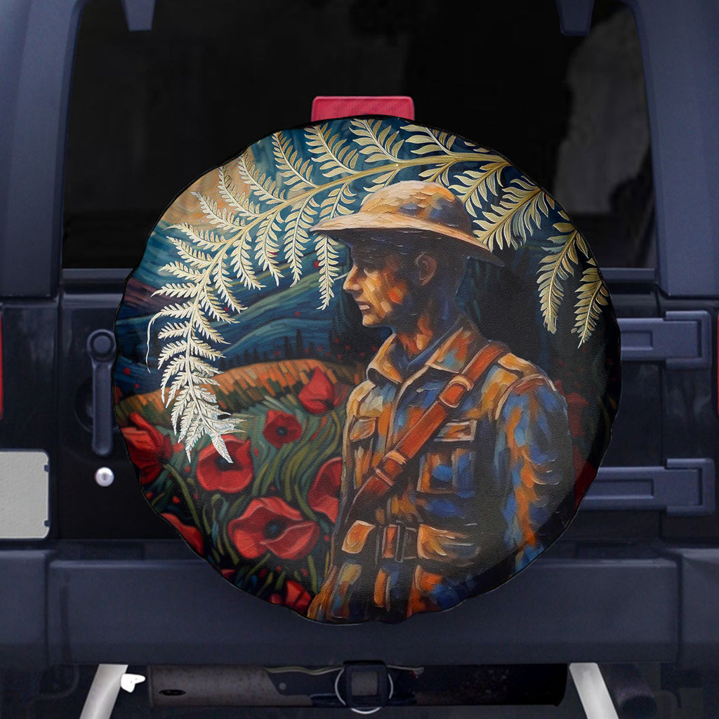 New Zealand Soldier ANZAC Day Spare Tire Cover Silver Fern Starry Night Style