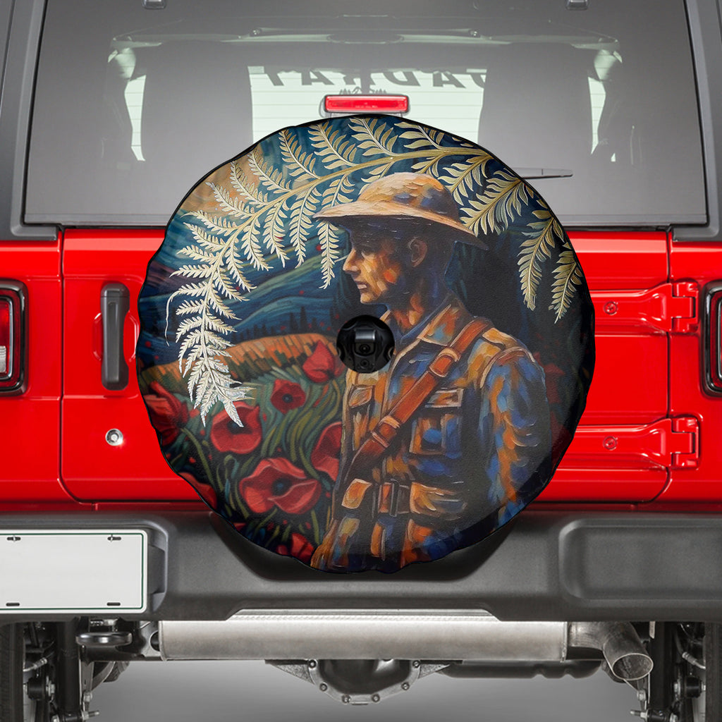 New Zealand Soldier ANZAC Day Spare Tire Cover Silver Fern Starry Night Style