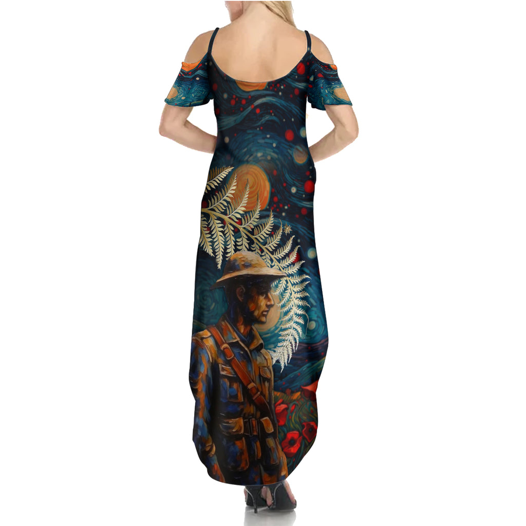New Zealand Soldier ANZAC Day Summer Maxi Dress Silver Fern Starry Night Style