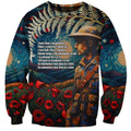 New Zealand Soldier ANZAC Day Sweatshirt Silver Fern Starry Night Style