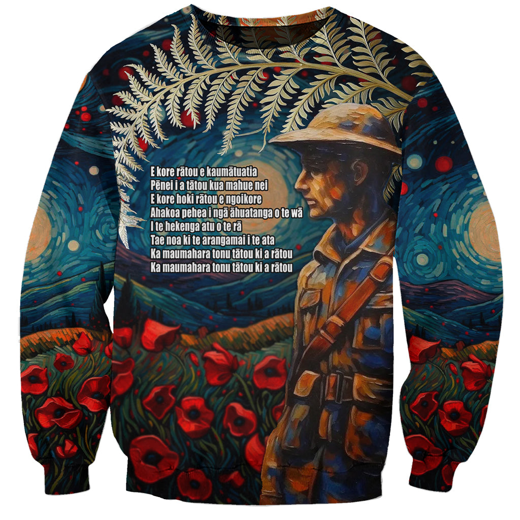 New Zealand Soldier ANZAC Day Sweatshirt Silver Fern Starry Night Style