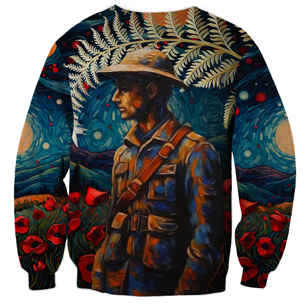 New Zealand Soldier ANZAC Day Sweatshirt Silver Fern Starry Night Style