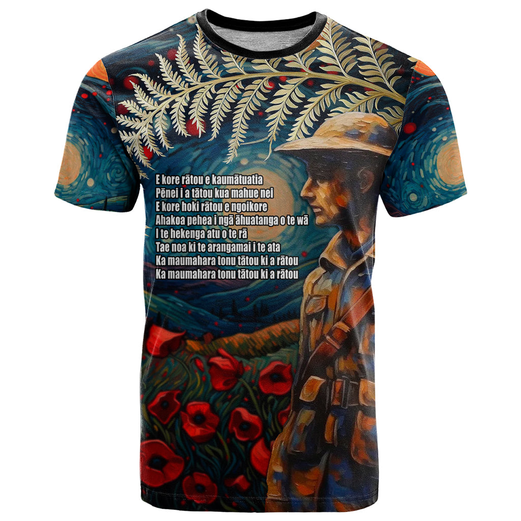 New Zealand Soldier ANZAC Day T Shirt Silver Fern Starry Night Style