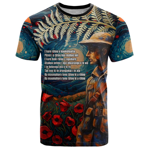 New Zealand Soldier ANZAC Day T Shirt Silver Fern Starry Night Style