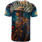 New Zealand Soldier ANZAC Day T Shirt Silver Fern Starry Night Style