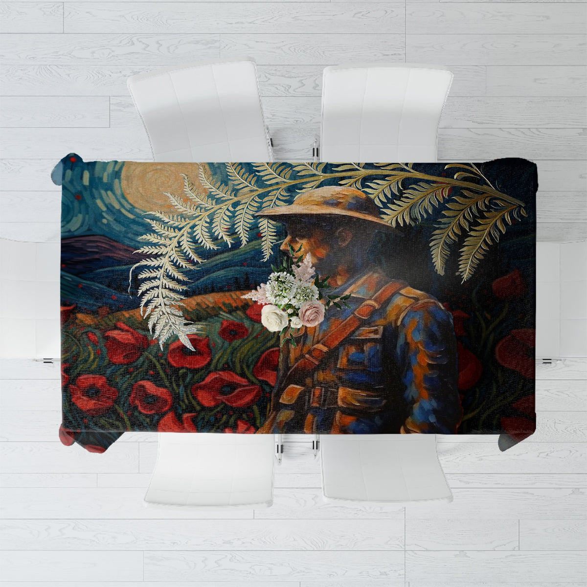 New Zealand Soldier ANZAC Day Tablecloth Silver Fern Starry Night Style