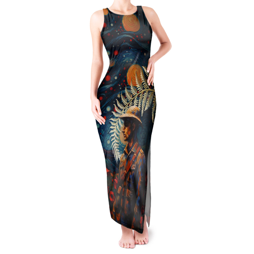 New Zealand Soldier ANZAC Day Tank Maxi Dress Silver Fern Starry Night Style