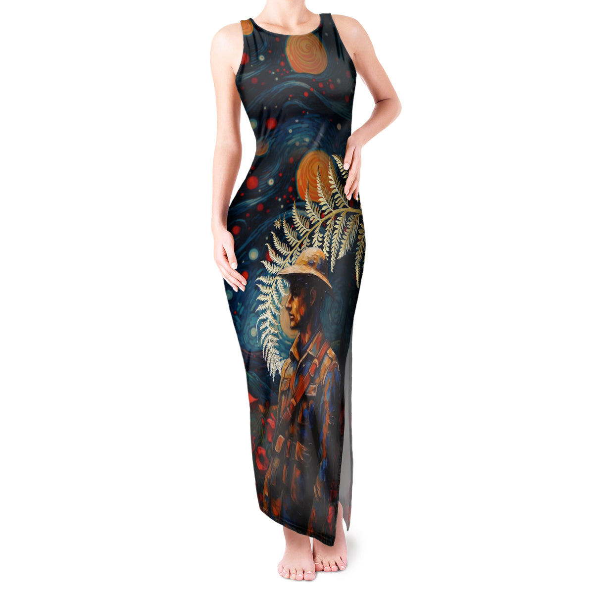 New Zealand Soldier ANZAC Day Tank Maxi Dress Silver Fern Starry Night Style