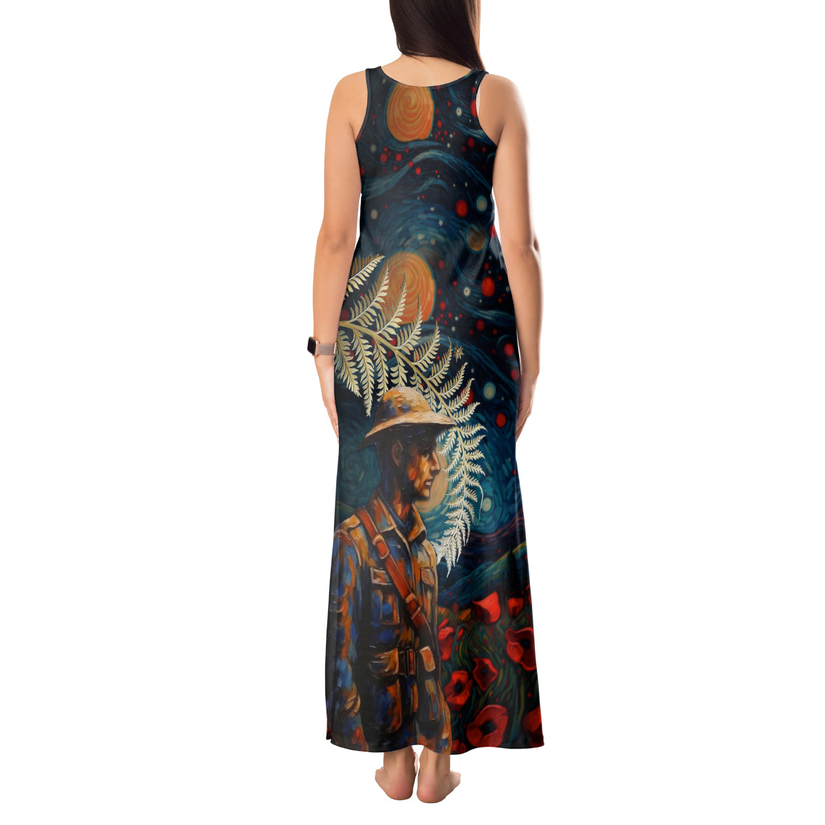 New Zealand Soldier ANZAC Day Tank Maxi Dress Silver Fern Starry Night Style