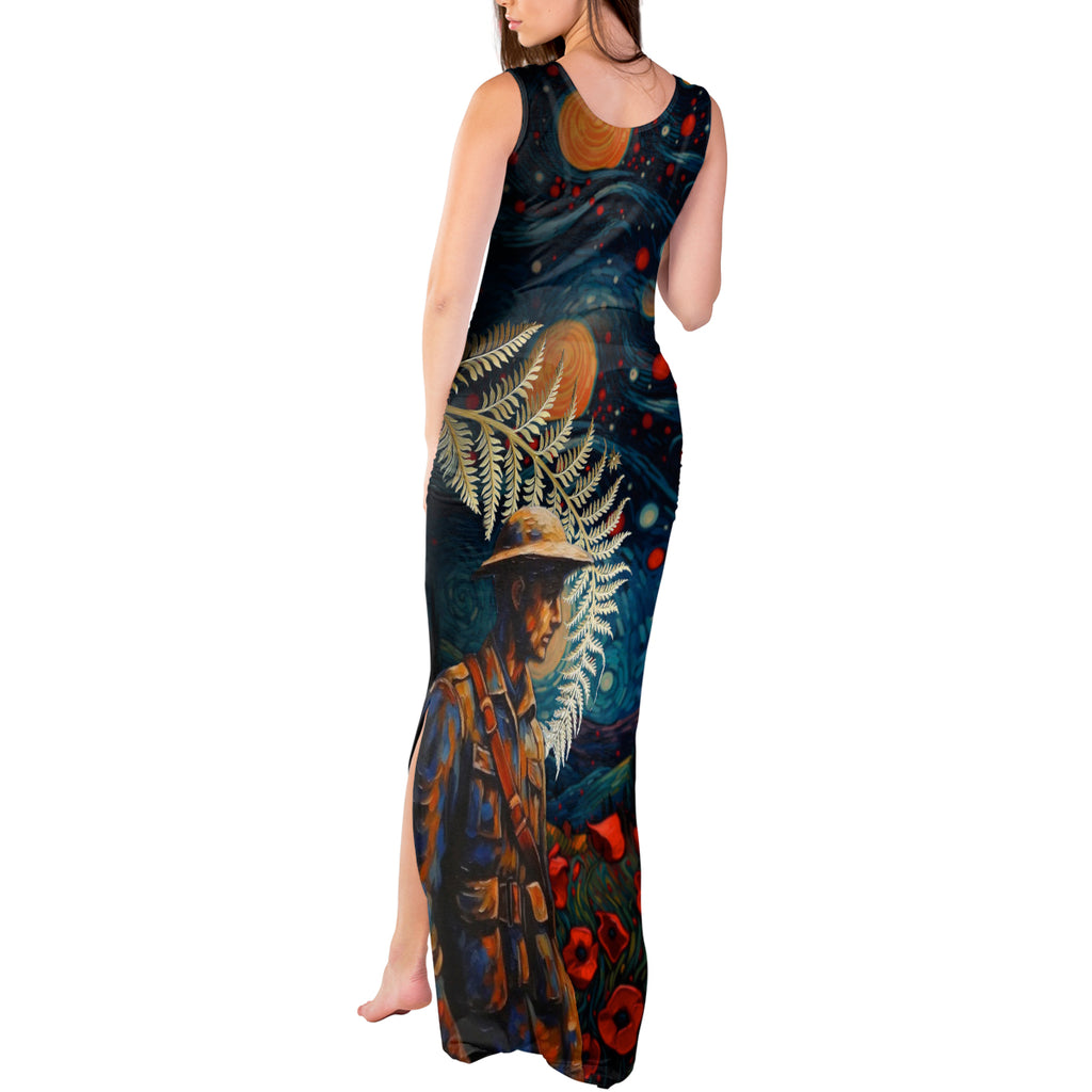 New Zealand Soldier ANZAC Day Tank Maxi Dress Silver Fern Starry Night Style
