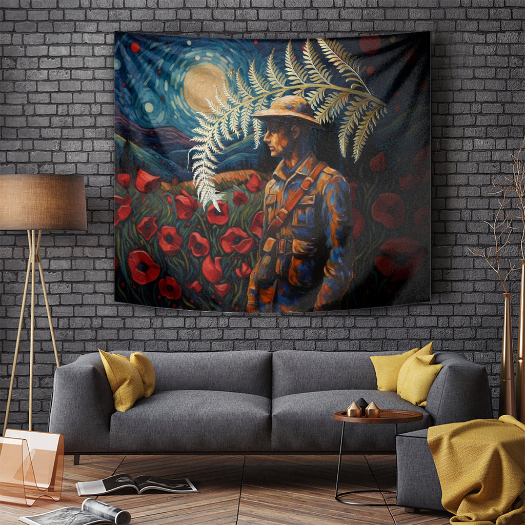 New Zealand Soldier ANZAC Day Tapestry Silver Fern Starry Night Style