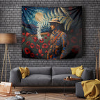 New Zealand Soldier ANZAC Day Tapestry Silver Fern Starry Night Style