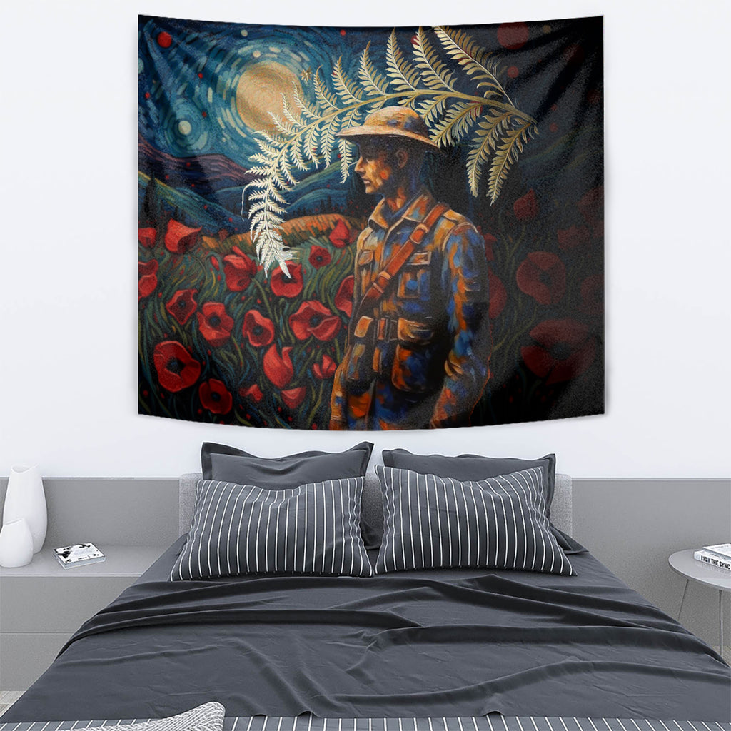 New Zealand Soldier ANZAC Day Tapestry Silver Fern Starry Night Style