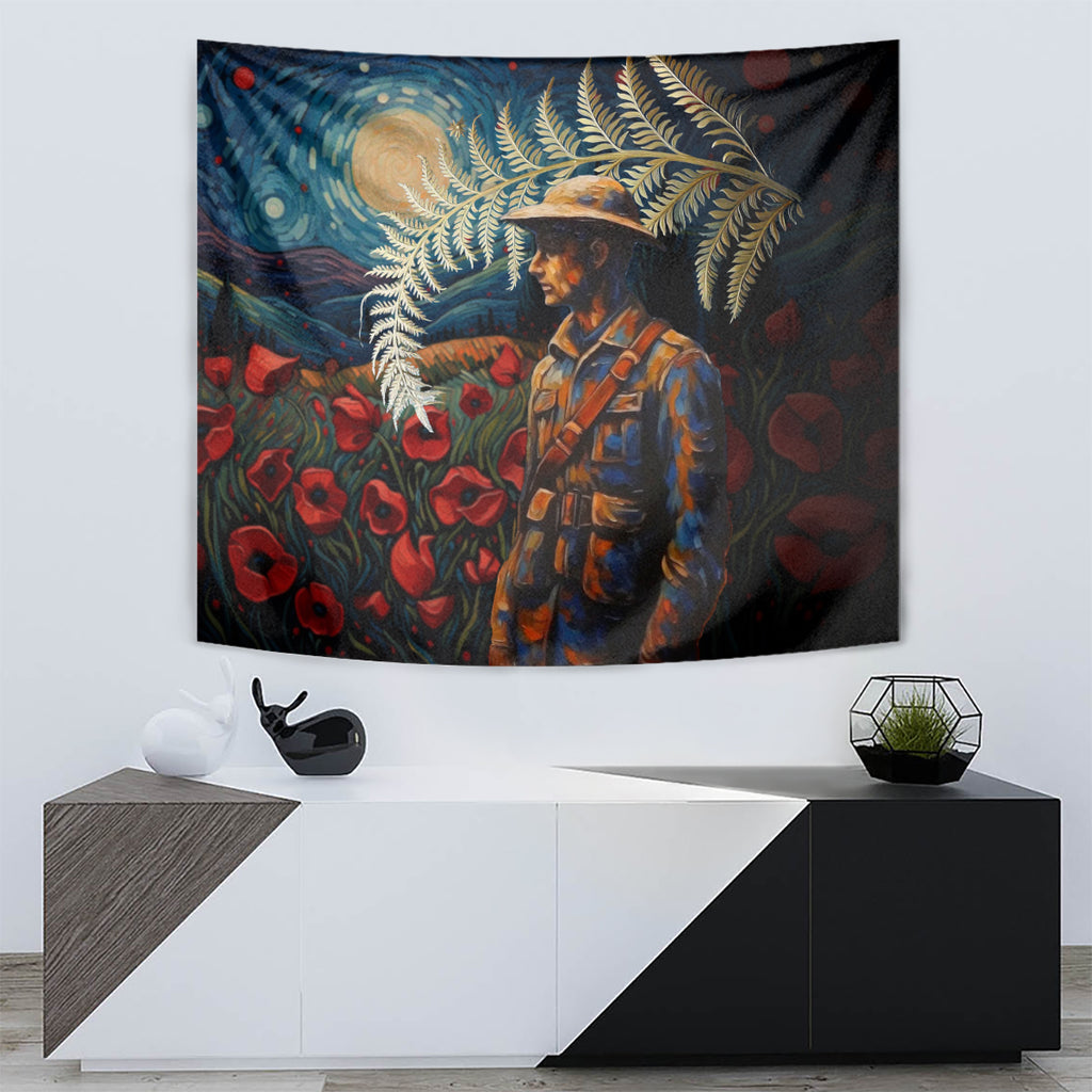 New Zealand Soldier ANZAC Day Tapestry Silver Fern Starry Night Style