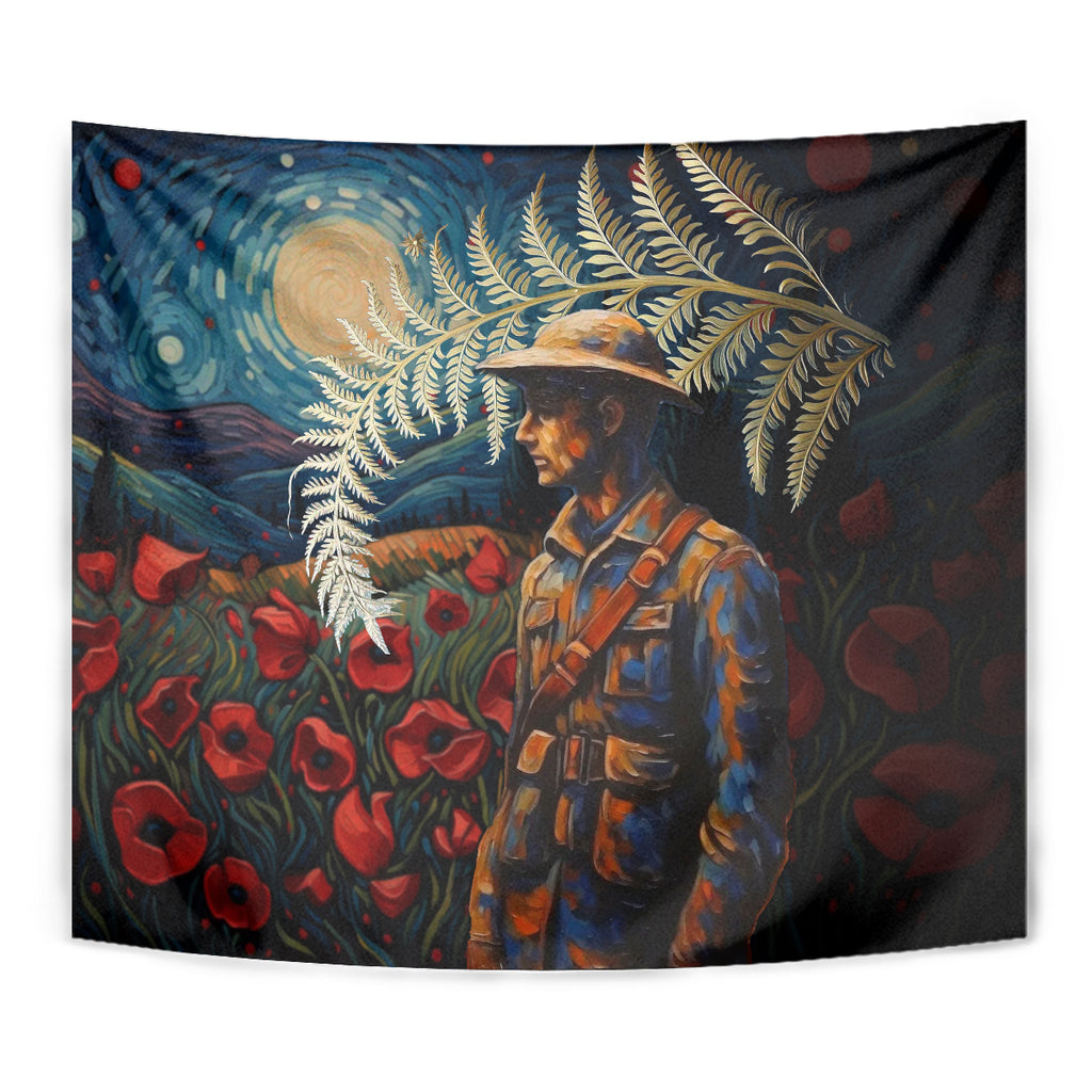 New Zealand Soldier ANZAC Day Tapestry Silver Fern Starry Night Style