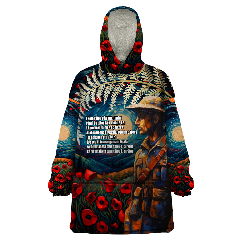 New Zealand Soldier ANZAC Day Wearable Blanket Hoodie Silver Fern Starry Night Style
