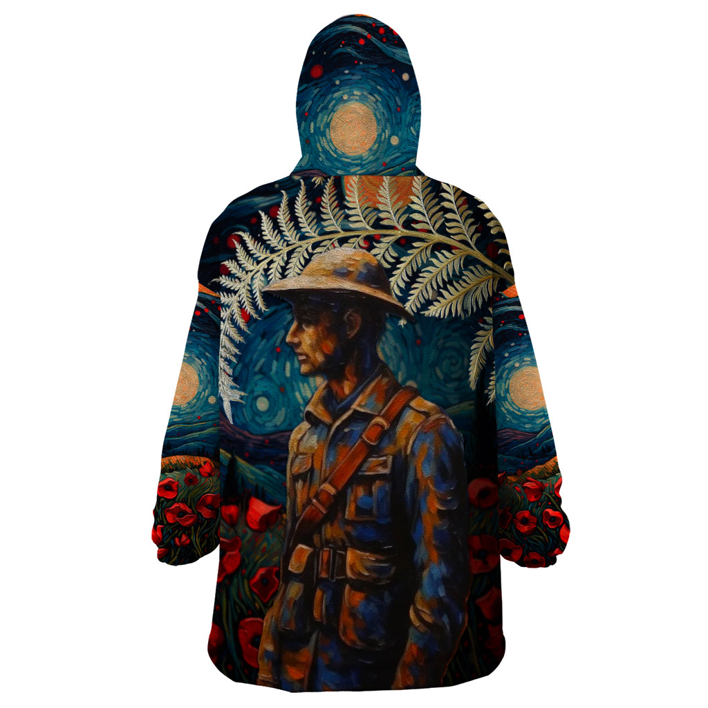 New Zealand Soldier ANZAC Day Wearable Blanket Hoodie Silver Fern Starry Night Style