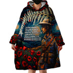 New Zealand Soldier ANZAC Day Wearable Blanket Hoodie Silver Fern Starry Night Style
