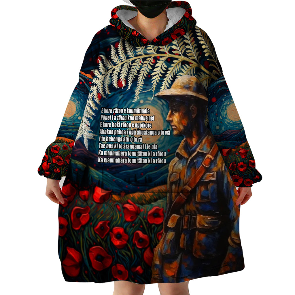New Zealand Soldier ANZAC Day Wearable Blanket Hoodie Silver Fern Starry Night Style