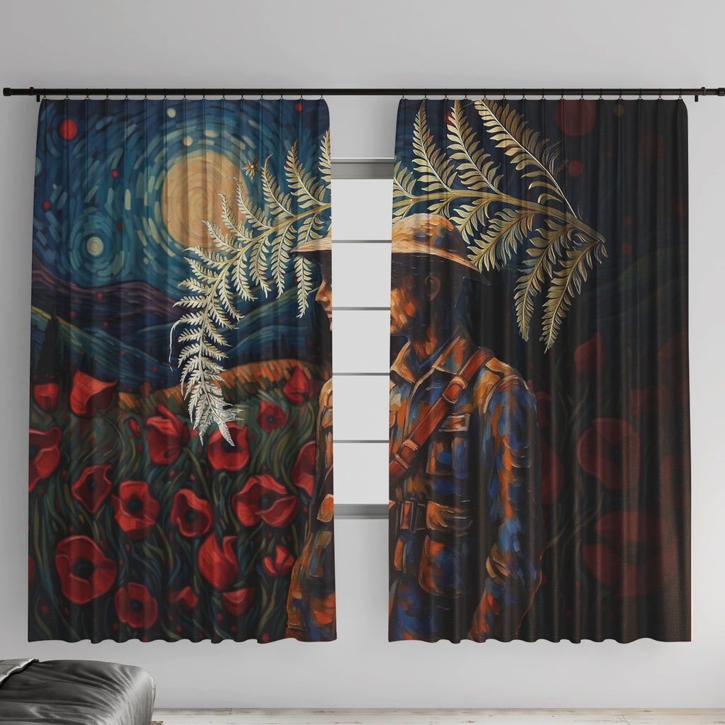 New Zealand Soldier ANZAC Day Window Curtain Silver Fern Starry Night Style