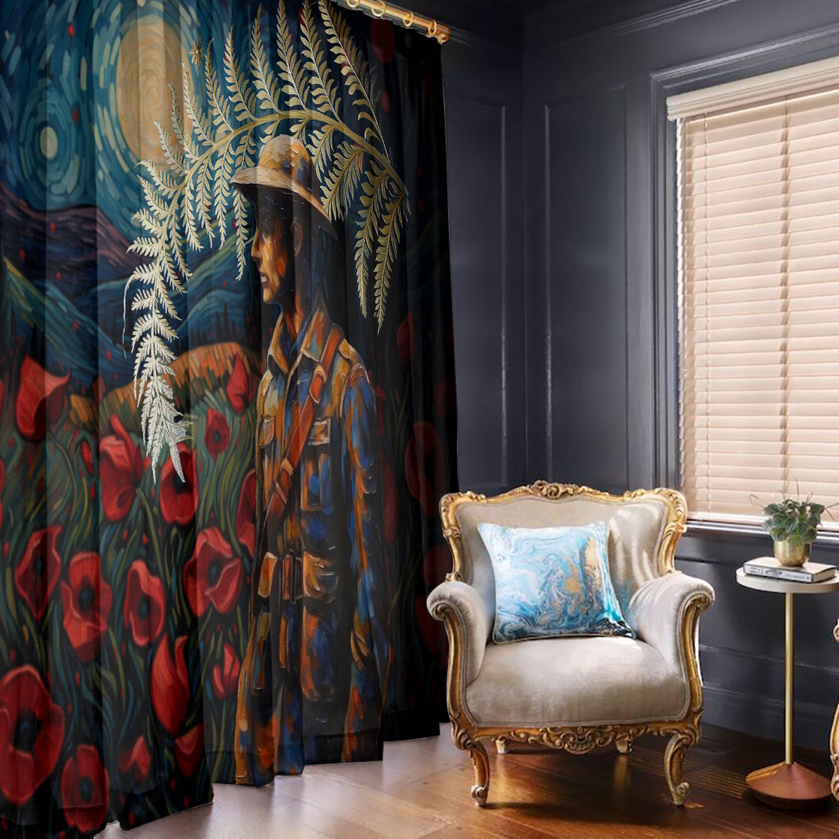 New Zealand Soldier ANZAC Day Window Curtain Silver Fern Starry Night Style