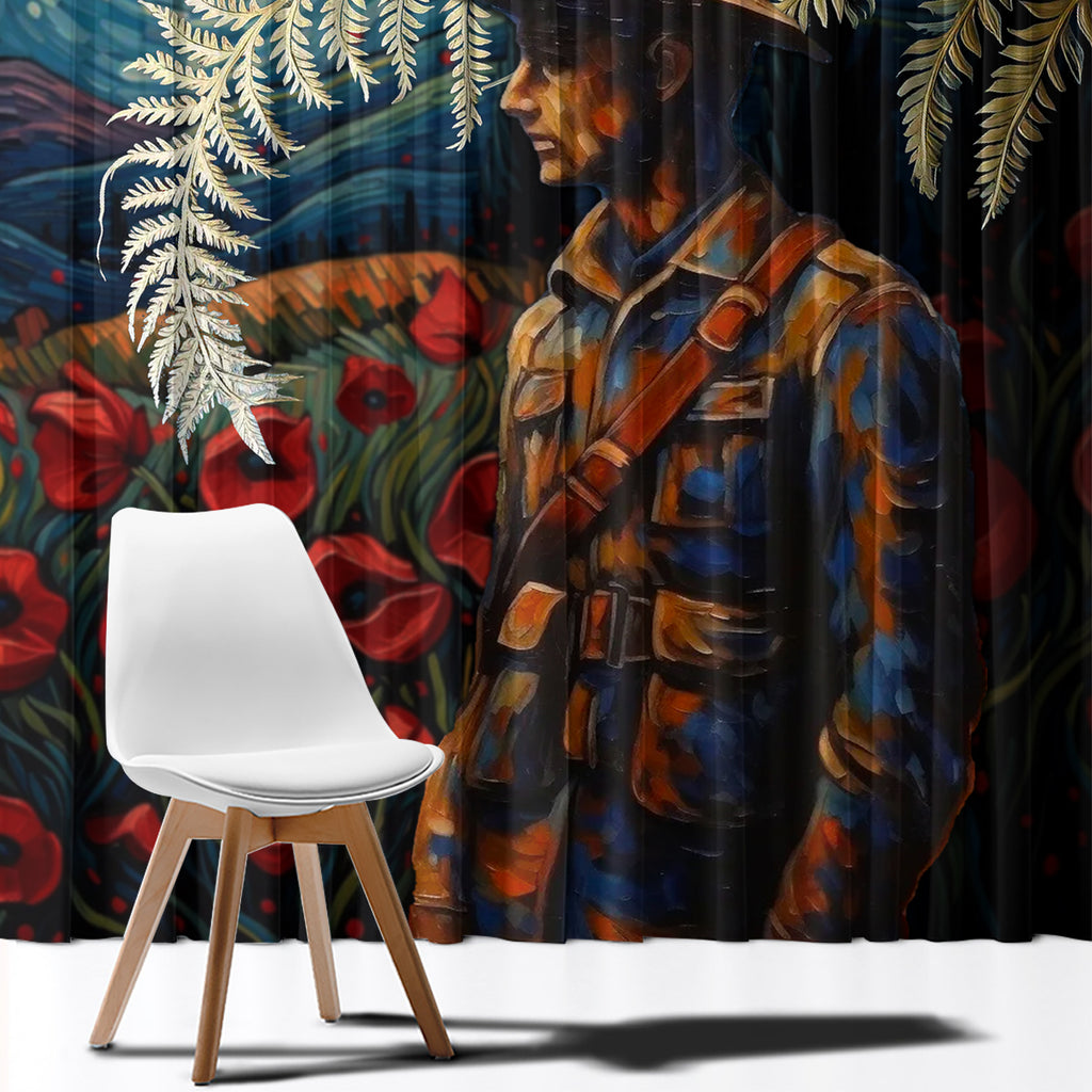 New Zealand Soldier ANZAC Day Window Curtain Silver Fern Starry Night Style
