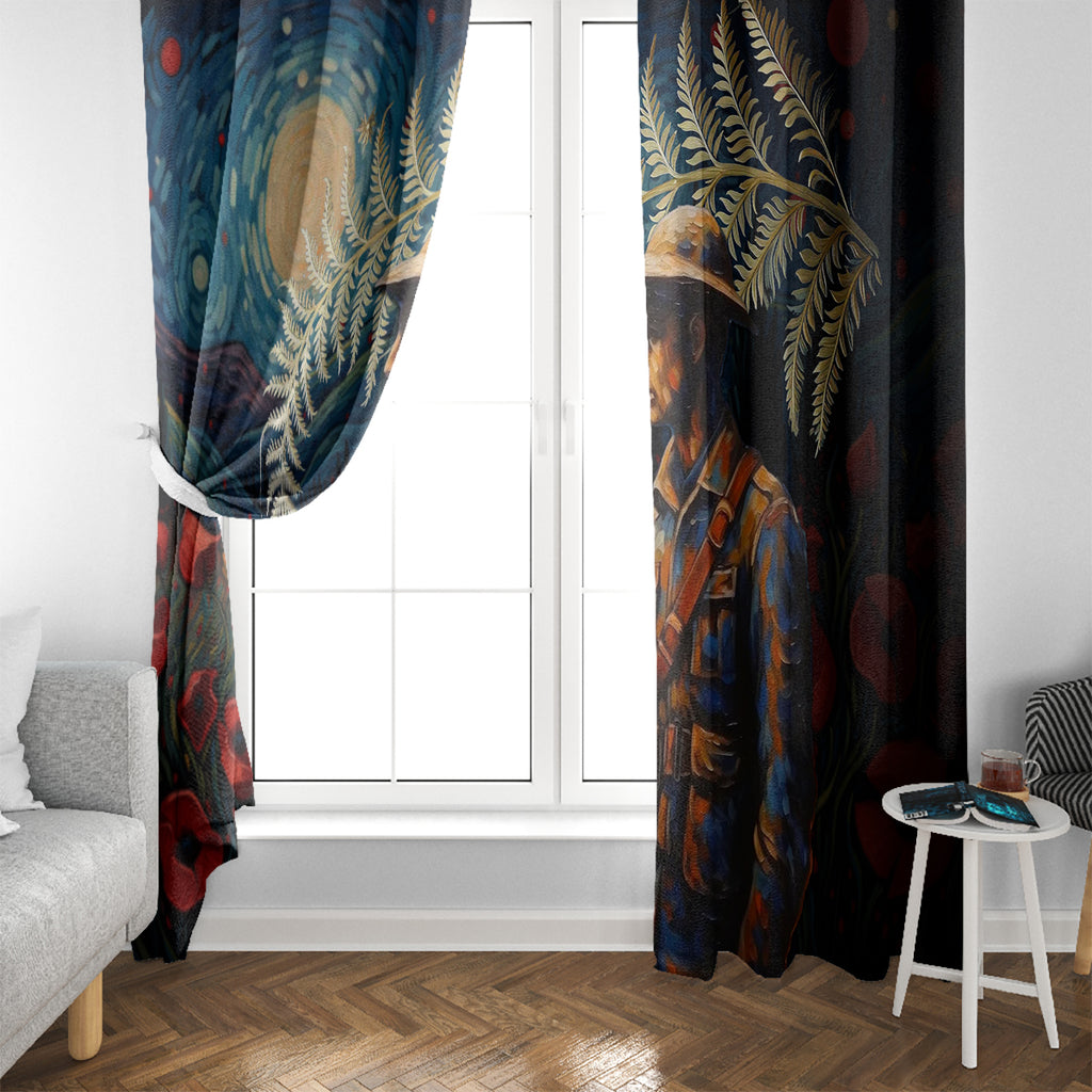 New Zealand Soldier ANZAC Day Window Curtain Silver Fern Starry Night Style