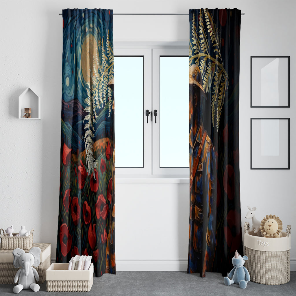 New Zealand Soldier ANZAC Day Window Curtain Silver Fern Starry Night Style
