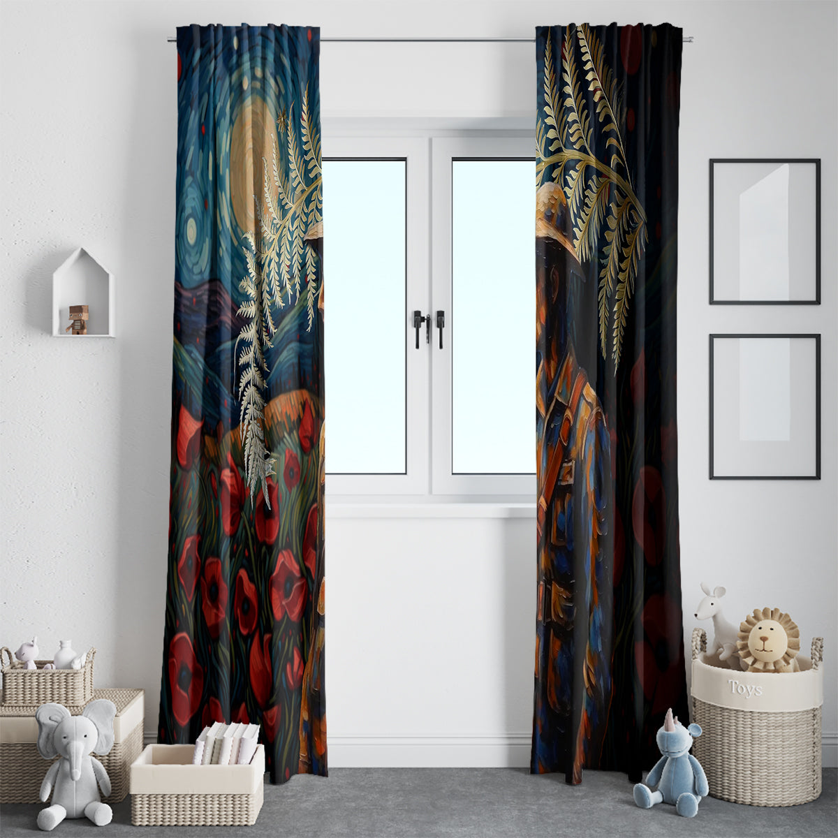 New Zealand Soldier ANZAC Day Window Curtain Silver Fern Starry Night Style