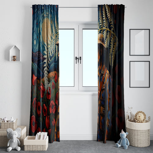 New Zealand Soldier ANZAC Day Window Curtain Silver Fern Starry Night Style