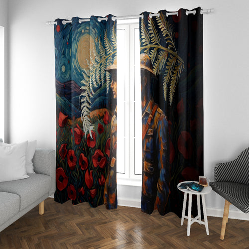 New Zealand Soldier ANZAC Day Window Curtain Silver Fern Starry Night Style