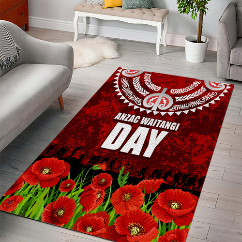 New Zealand ANZAC Waitangi Day Area Rug Hei Tiki and Soldier