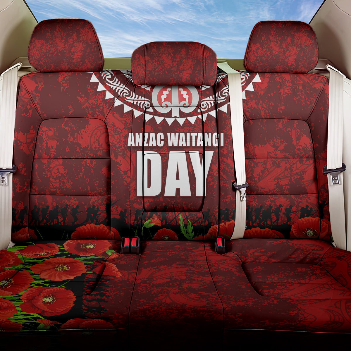 New Zealand ANZAC Waitangi Day Back Car Seat Cover Hei Tiki and Soldier