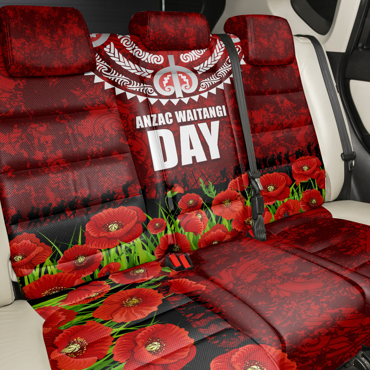 New Zealand ANZAC Waitangi Day Back Car Seat Cover Hei Tiki and Soldier