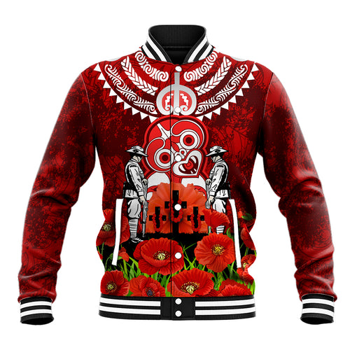 New Zealand ANZAC Waitangi Day Baseball Jacket Hei Tiki and Soldier