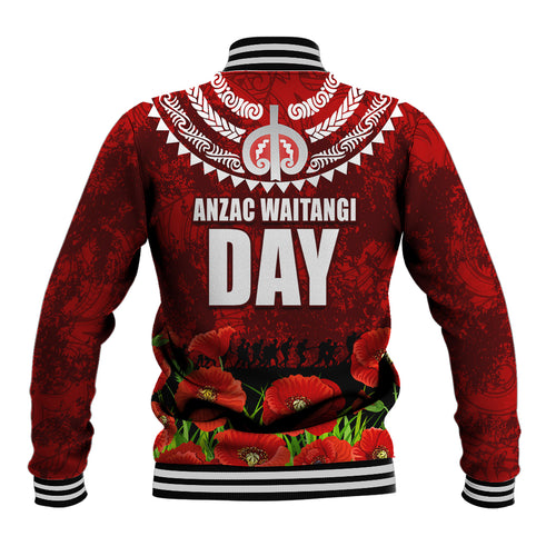New Zealand ANZAC Waitangi Day Baseball Jacket Hei Tiki and Soldier