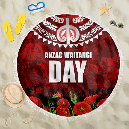 New Zealand ANZAC Waitangi Day Beach Blanket Hei Tiki and Soldier